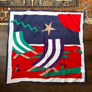 100% Cotton Vintage Italian Beach Green Red Blue White Square Scarf